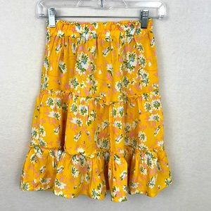 Cynthia Rowley Womens Tiered Ruffle Floral Skirt Yellow Pink Green Floral NWT XS